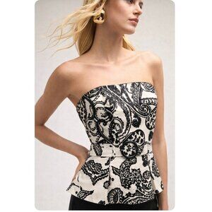 EUC White House Black Market Strapless Belted Peplum Top Women’s Size 8